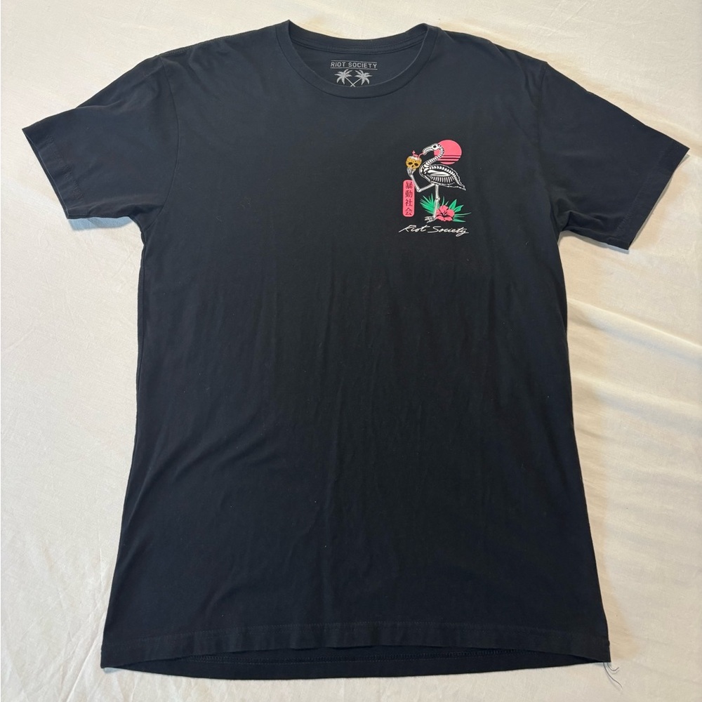 Riot Society Black Tee with Pink and Green Graphic